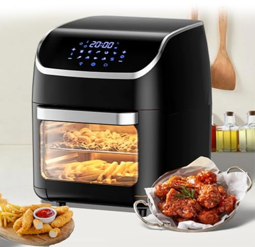 WuDLi 1800W Family Size Digital Air Fryer, 12L Large Air Fryer Oven with Rotisserie, Dehydrator, 12 Presets, 90 Minutes Timer, Preheat & Reheat Oil Less for Fry Roast Bake Grill