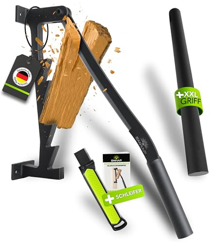EMHAP© Holzspalter manuell – EXTRA STARKER Holz Spalter zum Holz Spalten auf Hackklotz – inkl. Schärfer & verlängerter Hebel – Kindling Splitter & Woodsplitter für Anzündholz