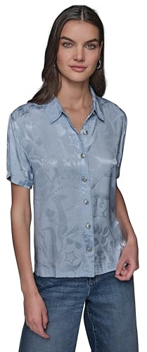 KARL LAGERFELD Paris Women's Sportswear Blouse, Chambray Blue, Medium