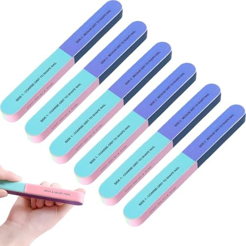 hankousi Paquete de 6 limas pulidoras de uñas de 7 lados, lima de pulido para uñas naturales, kit de cuidado de uñas de grano múltiple para uso doméstico y de salón, herramientas esenciales de