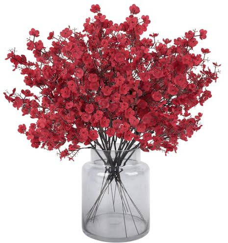 N&T NIETING Künstliche Blumen, 12 Stück Schleierkraut Künstlich Gypsophila Blumen Fake Seidenblumen für Home Decor Hochzeit Party Tisch Centerpieces Garten Party Dekoration(Rot)