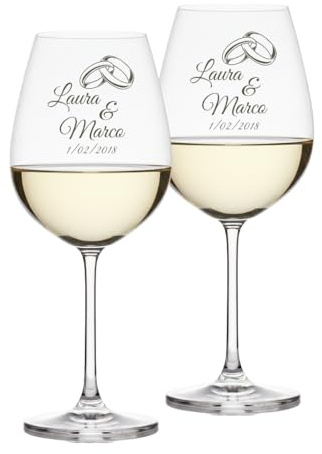 Lasertricks Calici da vino - Personalizzati con Nomi – Idea Regalo San Valentino, Anniversario o Matrimonio – Bicchieri da Vino – Personalizzabili (Anniversario 1, Coppia calici)