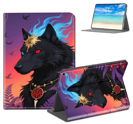 TAOLYUNI for Apple iPad 6th / 5th / 8th Generation 9.7 Inch 2017/2018 Cover, PU Leather Folio Case, Shockproof, Durable, Multi-Angle Stand, Auto Wake/Sleep, Wolf Spirit