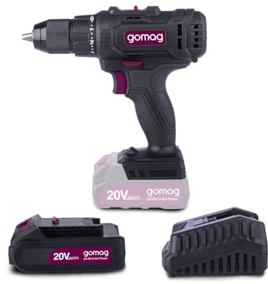 Gomag Akku-Bohrschrauber 20V GO-BS45 | 2-Gang-Getriebe | Drehmoment 45 Nm | 25 + 1 Drehstufen | Spannbereich 1,5-13 mm | LED-Arbeitsleuchte | inkl. 2,0 Ah Akku & 2,4 A Ladegerät