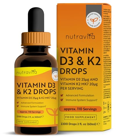 Nutravita Vitamin D3 K2 MK7 Drops - 60 ml - 2200 Drops per Bottle