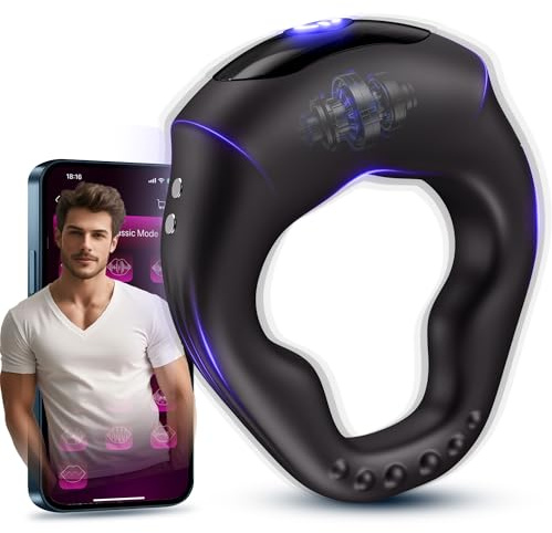 LUXONIA Vibrating Cock Ring Ergonomic Contour, 10 Vibrations Sex Toys for Men Silicone Penis Ring Secure Wrap-Around Design for Male Erection, APP Control Male Sex Toy for Adult Couples Pleasure