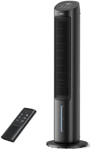 DREO 40“ Evaporative Air Cooler, 35dB Silent Cooling Fan that Blow Cold Air, 80° Oscillating Bladeless Tower Fan for Bedroom, Removable Water Tank, Ice Packs, Remote Control, 4 Speed, 7H Timer, Black