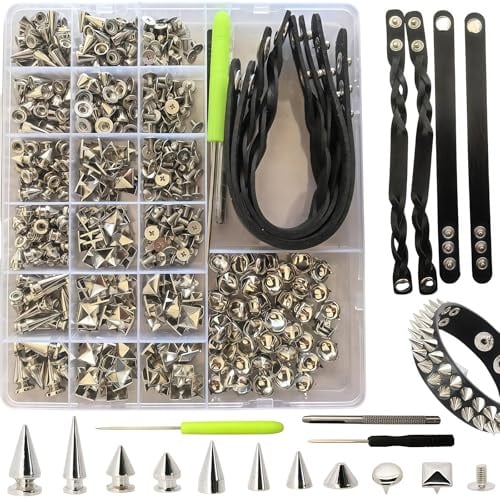 AuraFusion Spikes Nieten Studs 559 Teiliges Set Für Designer Bastler Punk Fans Cosplayer Für Lederjacken Gürtel Taschen Konzert Festival DIY Zubehör Silber