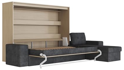 SMARTBett Schrankbett 160x200 Horizontal M2 (Tiefe 55cm) Ecksofa Anthrazit Kaiserberg Eiche