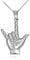 925 Sterling Silver I Love You Hand Sign Language Charm Pendant Necklace, 18