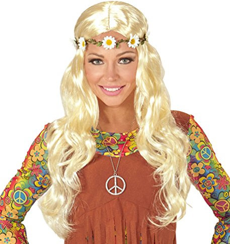 Karneval-Klamotten Kostüm Perücke Dame blond mit Blumenstirnband Zubehör Fasching Karneval