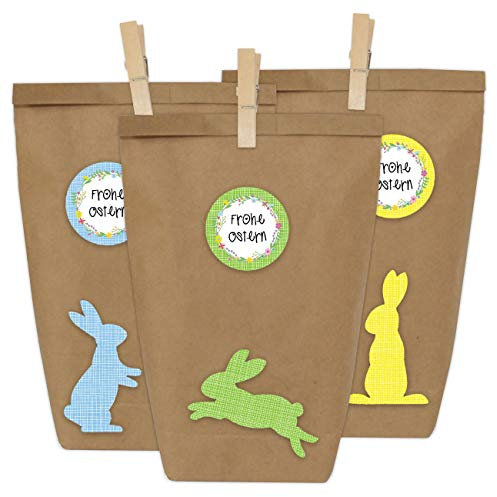 Papierdrachen 12 DIY Geschenktüten zu Ostern zum Basteln - Kreatives Osternest mit 12 Papiertüten und Osterhasen Aufklebern - Design 2