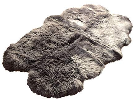 Naturasan Lammfell Schaffell Quadro (aus 4 Fellen), Langhaar Optik, Lammfell Teppich ökologisch gegerbt, Deko-Lammfell Schaffell echt groß, Läufer, XXL Lammfell echt, ca 180 x 100 cm, Quadro, Grau