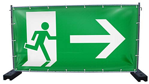 Warenfux24 340 x 173 cm | Notausgang Bauzaunbanner, Icon rechts grün weiß, PVC