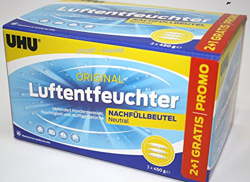 UHU Luftentfeuchter Nachfüllbeutel 3 x 450g (Pack 2+1) AIR-MAX PROMO-Pack - Neue Aufmachung - bewährte Qualität