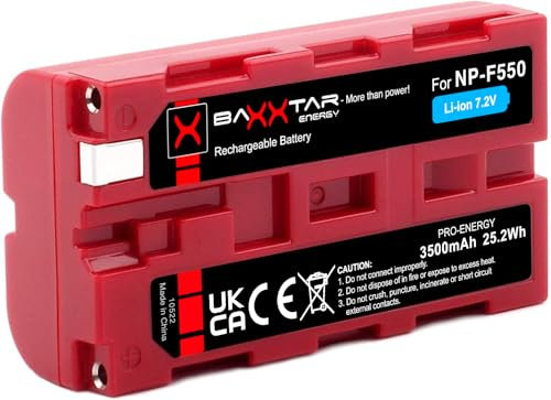 Baxxtar NP-F550 Akku 3500mAh Ersatzakku kompatibel mit Sony Camcorder, LED Indikatoren Beleuchtung Videoleuchte, Kamera Monitore, Battery NP-F570 NP-F750 NP-F950 NP-F970 NPF550 NP F550