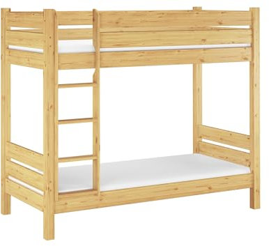 Erst-Holz Stockbett mit Überlänge 100x220 Rollrost Matratze Massivholz Natur teilbar 60.16-10-220T100M