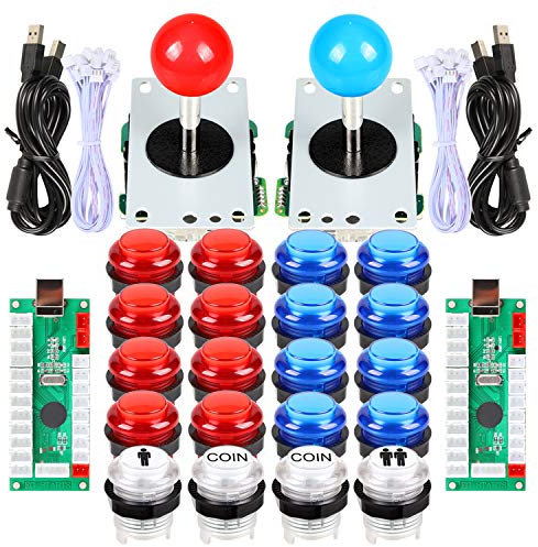 EG STARTS 2 jugadores Arcade DIY Kits partes 2 pegatinas + 20 botones LED iluminados para Arcade Joystick PC juegos Mame Raspberry pi (rojo y azul)