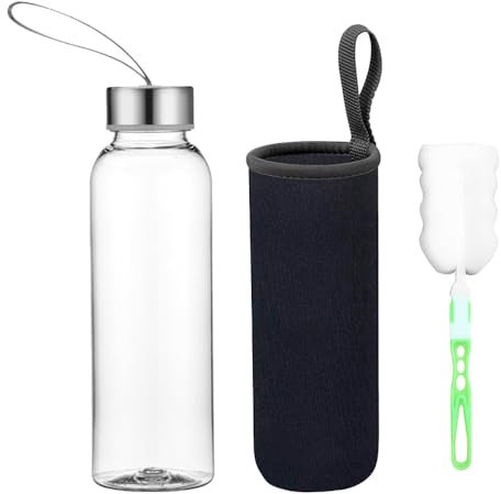 Voarge - Botella de Cristal Classic sin BPA, de 550 ml, con Funda de Nailon, para el Coche, para Viajes o Deportes, Negro