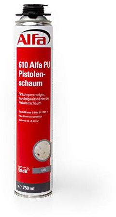 Alfa PU Pistolenschaum (1K) 750 ml Profi-Qualität einkomponentiger, feuchtigkeitshärtender PU-Montageschaum Hartschaum Dämmschutz