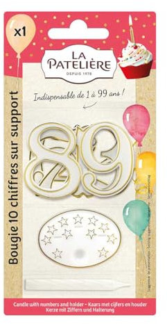 LA PATELIÈRE - Lot de Bougies avec 10 Chiffres et Support - Bougies pour Fête d’Anniversaire Originales, Décoration pour Gâteau Garçon et Fille