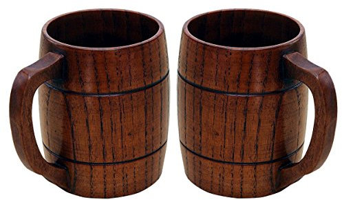 Wooden Beer Mug, Retro Wood Tea Cups Drinking Mug with Handle Wood Tankard Beer Mug (2pcs)