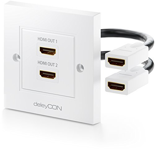deleyCON Port Mural HDMI Prise 2x Port HDMI Montage Encastrable 3D FULL HD HDTV 4K 2160p - Blanc