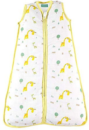 molis&co - Baby Sommerschlafsack Musselin - Sommer Baby Schlafsack 0.5 TOG - Neugeborene Babyschlafsack ohne Ärmel - Premium Musselin - Safari (95 cm)