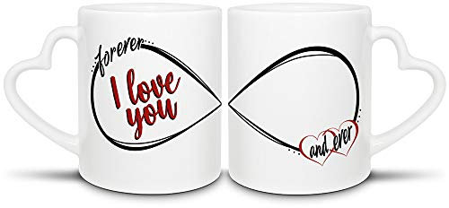 Pärchen-Tassenset für Sie & Ihn I love you - forever and ever - 2er Set Herzhenkel - Liebe/Beziehung/Paar/Geschenk-Idee nicht nur zum Valentinstag