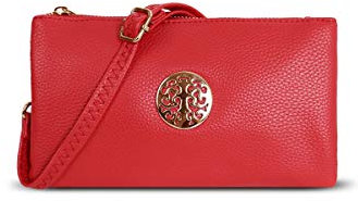 Women's Small Clutch, Cross Body, Shoulder Bag with Wristlet and Long Adjustable Shoulder Strap (Red)