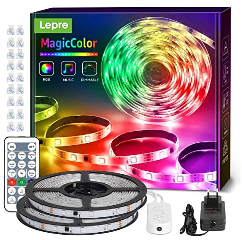 Lepro Ruban LED 20M MagicColor avec Télécommande, Kit de Bande LED Music Sync 6 Modes avec 5050 SMD 150 LEDs, Ruban LED Adhesive Étanche IP65 pour Fête Mariage Soirée Décoration