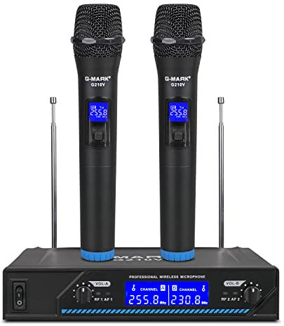 G-MARK Wireless Microphone System, Dual Professional VHF Cordless Dynamic Mic Handheld Microphone System for Home Karaoke, Meeting, Party, Church, DJ, Wedding, Home KTV Set, 200ft
