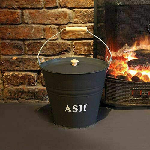 Garden Mile® Aschekübel im Vintage-Stil mit Deckel, Kohle- und Holzbrenner-Zubehör, Kohle- und Holzscheithalter, Anzündeimer, Metall