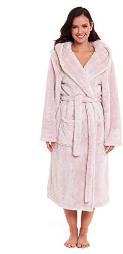 Daisy Dreamer Womens Snuggle Fleece Dressing Gown Robes Extra Long Super Soft Cuddly Velvet Touch Plush Bathrobe Gowns For Ladies, Snuggle Pink Medium 12-14