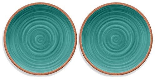 Auntie Morags Rustic Swirl Turquoise Melamine Dinner Plate set (2)