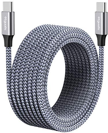 etguuds Extra Long USB C to USB C Cable 5M, Type C to C Charger Cable 60W/3A Fast Charging Nylon Braided Lead for iPhone 15 Pro Max Samsung Galaxy S24 S23 S22 S21 Note 20 etc -Grey