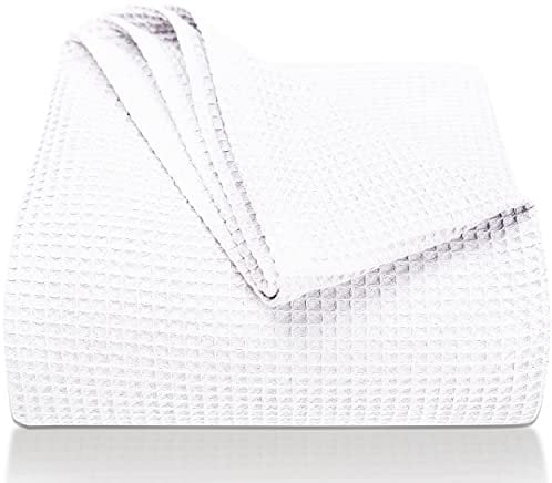 LAYNENBURG Premium Tagesdecke 240 x 260 cm XXL - Waffelpique 100% Baumwolle - leichte Wohndecke Waffeloptik - Baumwolldecke als Bett-Überwurf, Sofa-Überwurf, Couch-Überwurf - Sofa-Decke (weiß)