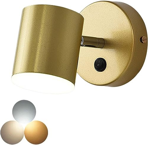 VOMI Nachttischlampe Wandleuchte Innen Leselicht Dimmbar Wandlampe mit Schalter 350° Drehbare LED Schlafzimmer Metall Modern Wandstrahler für Wohnzimmer Studierzimmer Wohnzimmer,Gold
