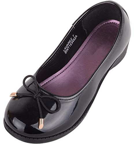 Womens Slip On Patent Faux Leather Smart Casual School Work Wedge Dolly Shoes - Black - UK 5 / US 7
