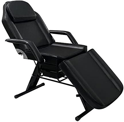 Balance Massage Bed Table 3 Section Adjustable Reclining Beauty Salon Chair Tattoo Spa Facial Couch Bed with Plastic storage box (019 Black)