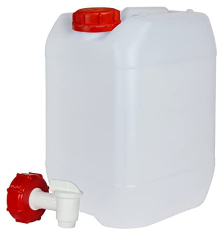 Garrafa con Grifo 10 litros. Apta para uso alimentario. Boca ancha. Idónea como depósito de agua potable. Resistente a químicos. (1 Unidad).