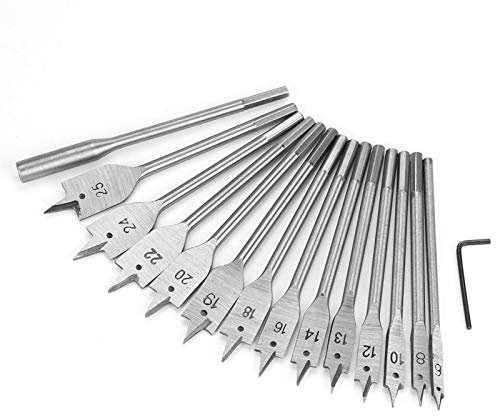 Candeon 13 Piezas Brocas Planas Para Madera, 6-25mm Juego De Brocas De Pala Juego De Puntas De Pala Con Vástago Hexagonal, Acero Al Carbono Brocas Madera Para Madera, Pvc Y Plásticos