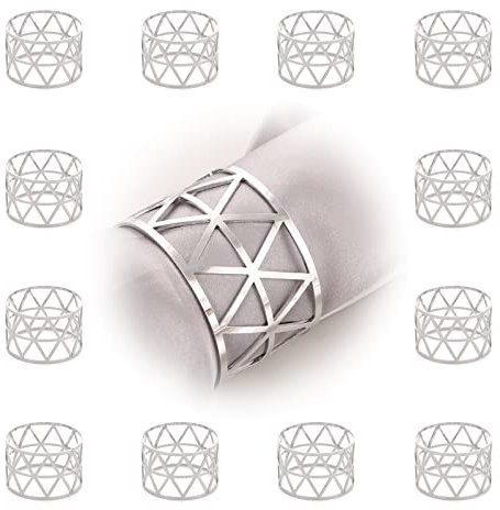 Serviettenringe 12er Set, Serviettenringe Gold und Silber, Servietten Ringe Glitzer, Hohles Dreieck Serviettenringe Weihnachten, Napkin Rings für Hochzeit, Geburtstag, Party (Silber A)