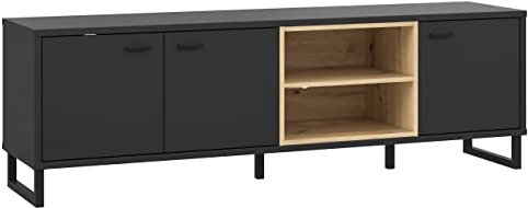 Newroom TV Lowboard Schwarz und Artisan Eiche TV Schrank Modern Industrial - 175x55,2x41,5 cm (BxHxT) - Fernsehtisch TV Board Rack - [Azad.Five] Wohnzimmer Wohnstube