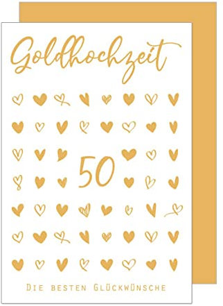 Edition Seidel Premium Glückwunschkarte zur Goldhochzeit mit Goldprägung und Umschlag. Karte zur goldenen Hochzeit Goldhochzeitskarte Grusskarte goldene Herzen 50 (HG196 SW022)
