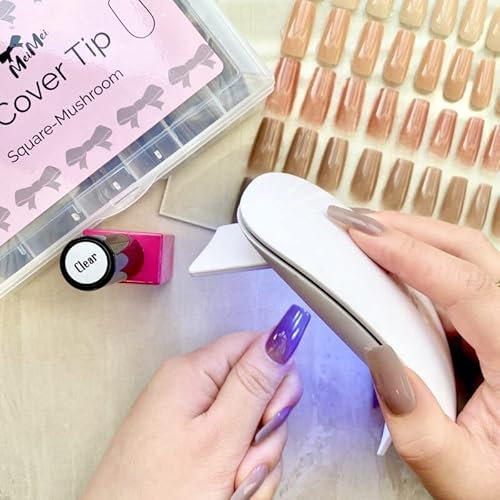 MeiMei Full Cover Tip Kit with UV Lamp Top Coat Full Cover Tip Glue Easy Home Nail Extensions