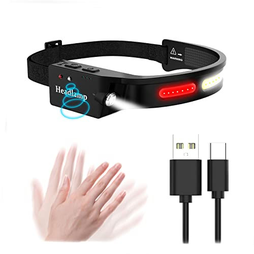 LED Stirnlampe Wiederaufladbar USB, Wasserdicht Helmlampe Intelligenter Sensor Kopflampe COB Superhell with 5 Modelle, Kopflampe Wiederaufladbar Headlamp mit Joggen Camping, Angeln Headlight