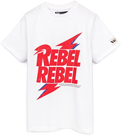BOWIE David T-Shirt for Kids | Boys Girls Rebel Rebel Song with Lightning Top | White Short Sleeve Band Tee