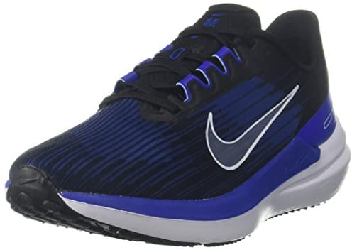 NIKE Men's Air Winflo 9 Sneaker, Black White Old Royal Racer Blue, 6 UK