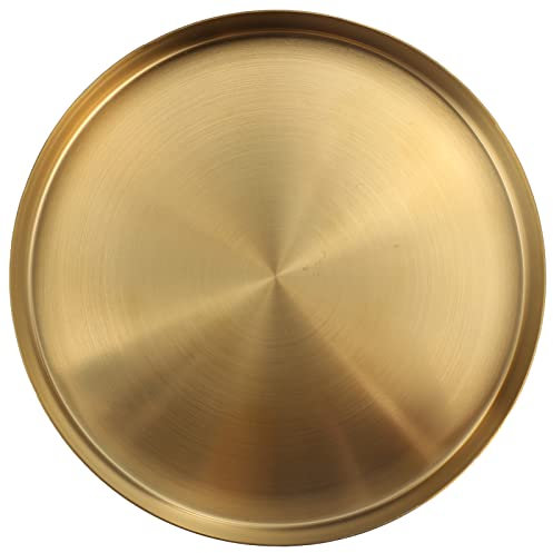 Gold Round Tray Decorative Stainless Steel Serving Tray Metal Organizer Plate for Makeup, Jewelry, Tea, Coffee, Drinks, Toiletries, Kitchen Tableware